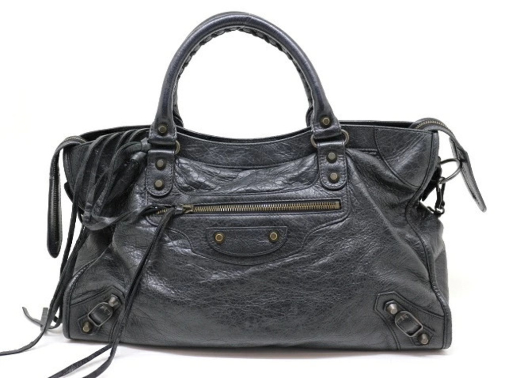 Balenciaga The City 2way Shoulder Bag Black Leather